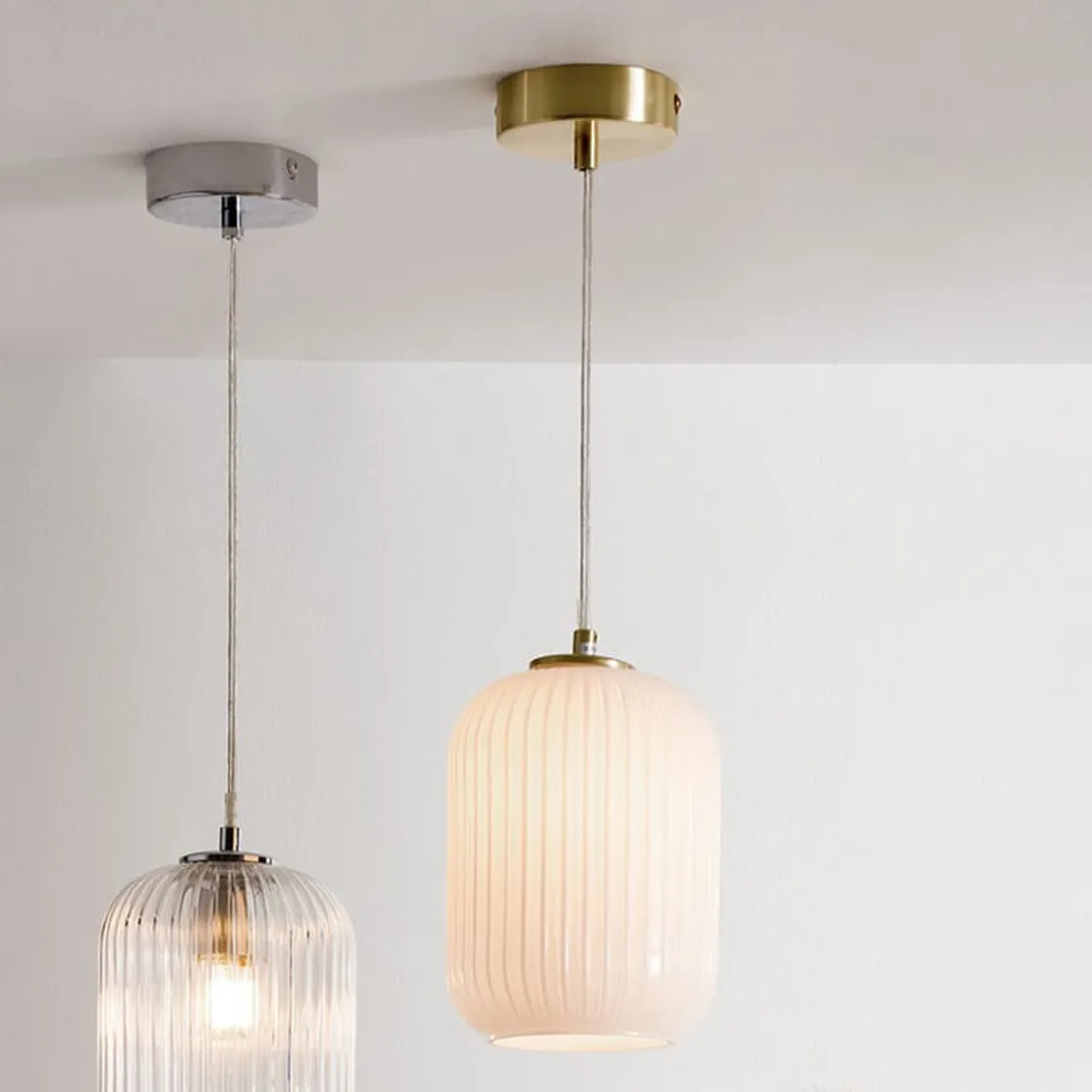 Pacific Lifestyle Kjøkkenbelysning Tak|Takpendler<Alessia takpendel 15 cm ribbet glass - Opal/Messingfarget