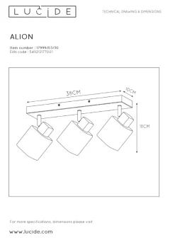 Lucide Kjøkkenbelysning Tak|Spotter & Skinner<Alion taklampe 3 - Røykfarget/Svart