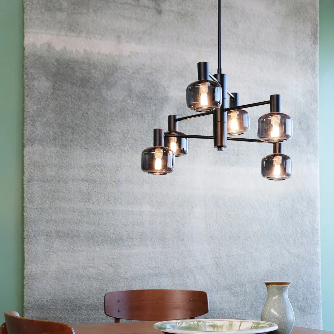 Dyberg Larsen Kjøkkenbelysning Tak|Lysekroner<Arp takpendel 6-lys - Svart/Røykfarget