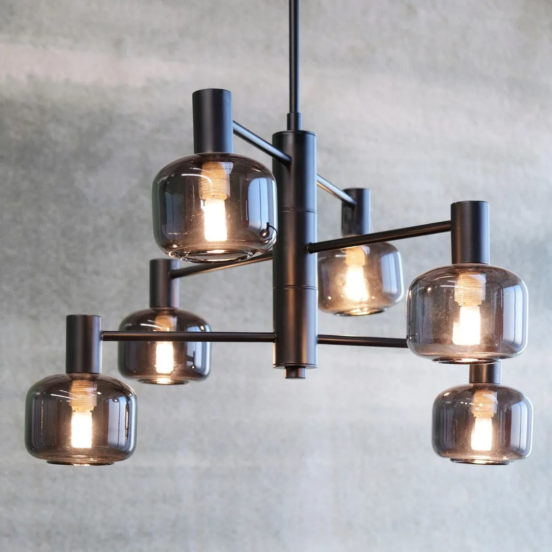 Dyberg Larsen Kjøkkenbelysning Tak|Lysekroner<Arp takpendel 6-lys - Svart/Røykfarget