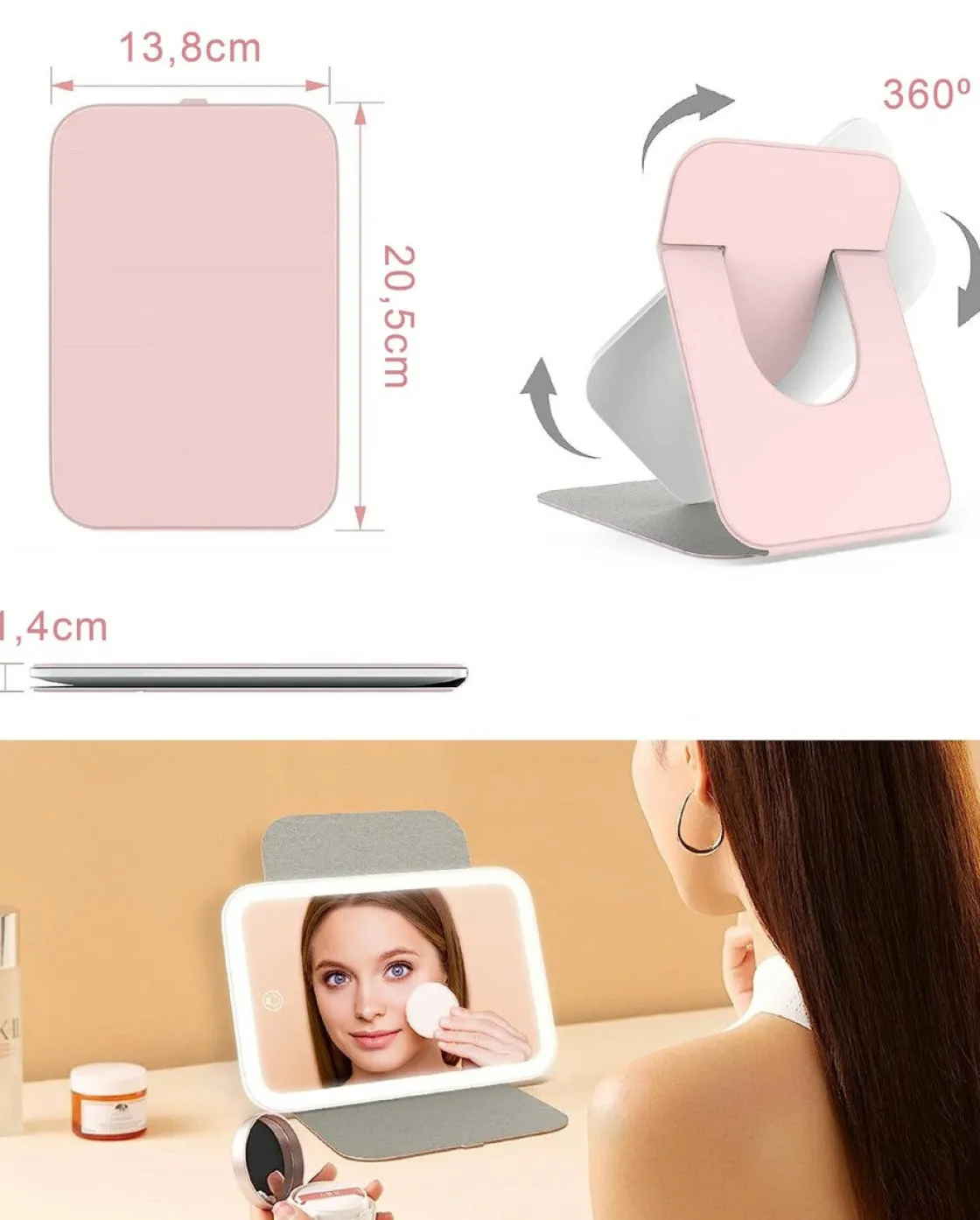 NorDesign Sminkespeil Med Lys<Beauty Table oppladbart sminkespeil med lys - Svart