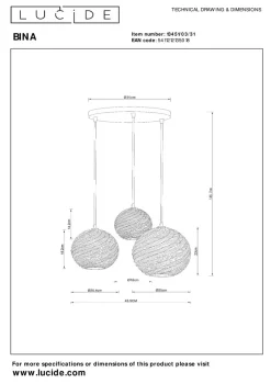 Lucide Kjøkkenbelysning Tak|Takpendler<Bina takpendel 40 cm 3-lys