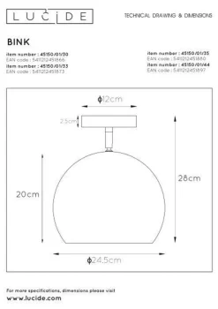 Lucide Kjøkkenbelysning Tak|Barneromsbelysning<Bink taklampe 25 cm -