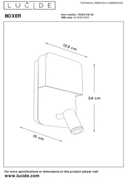 Lucide Leselamper|Vegglamper Med Usb<Boxer vegglampe 10W 3000 Kelvin m/USB -