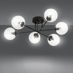 Emibig Kjøkkenbelysning Tak|Taklamper / Takplafonder<Brendi rund taklampe 6 lys - Svart/Klart glass