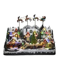 Konstsmide Juledekorasjon<By med flyvende rensdyr, nisse og musikk LED