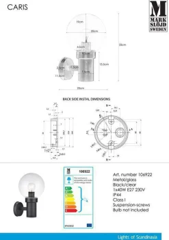 Marksløjd Utelamper - Veggskjold / Plafond<Caris vegglampe - -