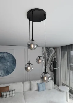 Emibig Kjøkkenbelysning Tak|Takpendler<Cosmo rondell takpendel 4 lys - Svart/Røykfarget