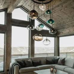 Hadeland Glassverk Kjøkkenbelysning Tak|Takpendler<Crystal Stone Ø25 - Blågrønn / Messing