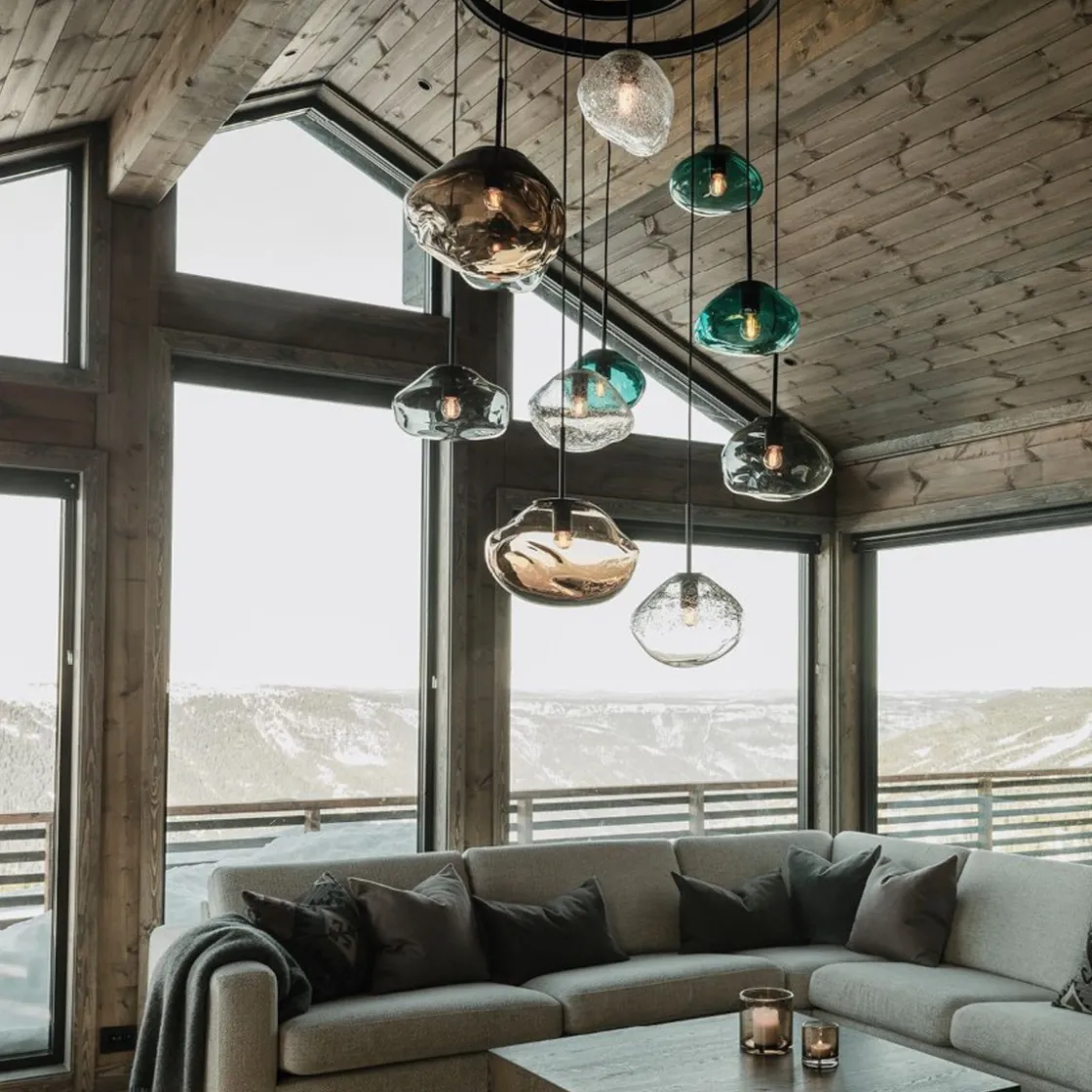 Hadeland Glassverk Kjøkkenbelysning Tak|Takpendler<Crystal Stone Ø30 - Blågrønn / Messing