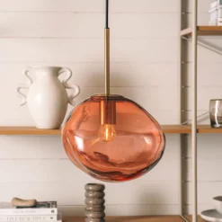 Hadeland Glassverk Kjøkkenbelysning Tak|Takpendler<Crystal Stone Ø35 - Morgenrød / Messing