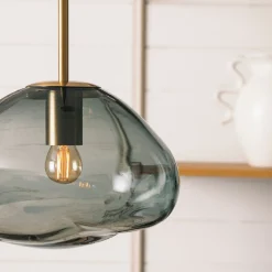 Hadeland Glassverk Kjøkkenbelysning Tak|Takpendler<Crystal Stone Ø25 - Røkgrå / Messing