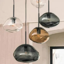 Hadeland Glassverk Kjøkkenbelysning Tak|Takpendler<Crystal Stone Ø35 - Røkgrå / Svart