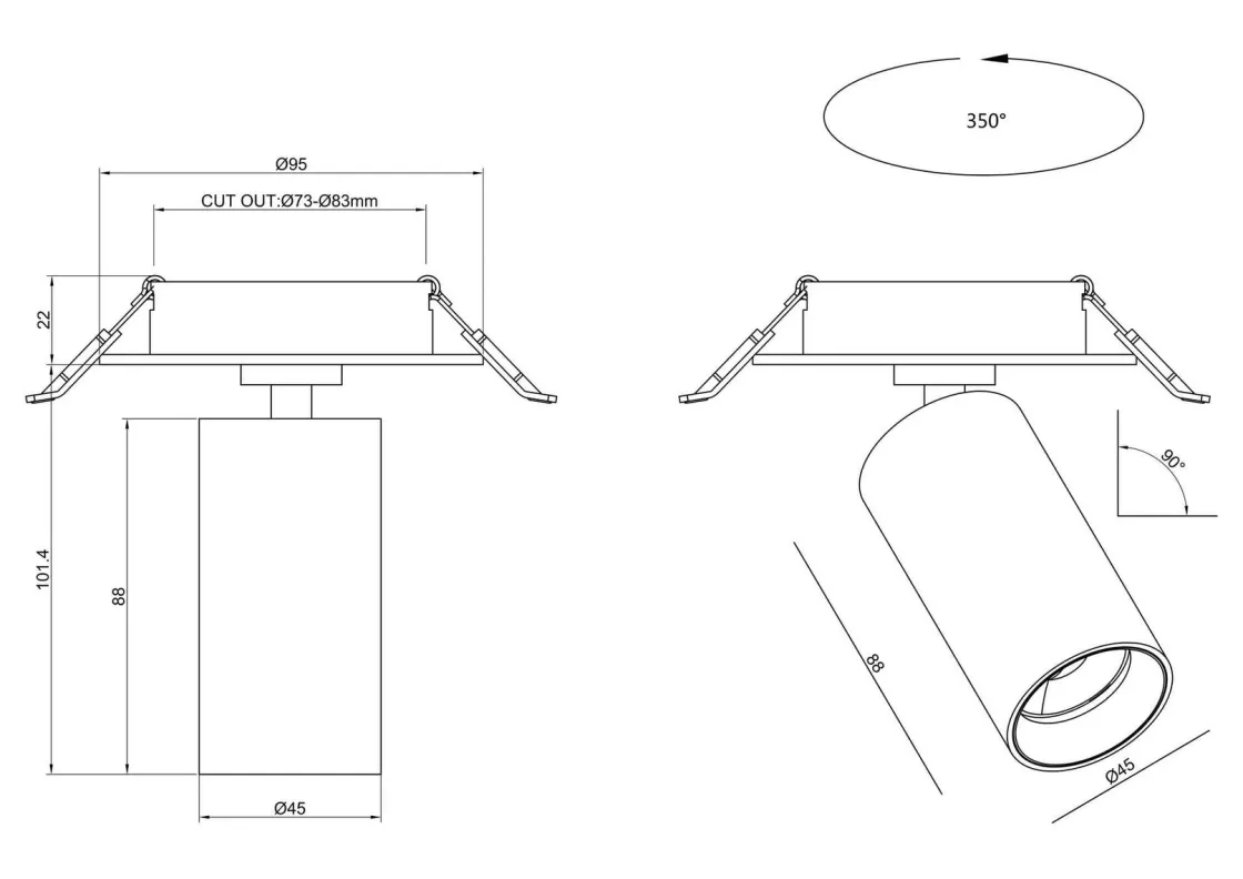 NorDesign Kjøkkenbelysning Tak|Spotter & Skinner<D45 spot 7W 2700K RA90 Dimbar for innfelling