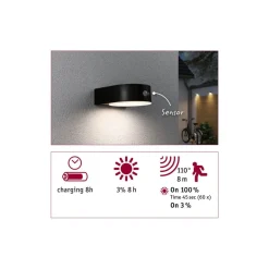 Paulmann Solcellebelysning|Utelamper Med Opp/Ned Lys<Eileen vegglampe utendørs 5,5W 3000 Kelvin m/bevegelses sensor - Solcelle