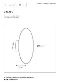 Lucide Vegglamper Med Opp/Ned Lys|Interiørlamper<Eklyps vegglampe 15 cm