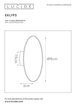 Lucide Vegglamper Med Opp/Ned Lys|Interiørlamper<Eklyps vegglampe 15 cm