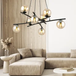 Emibig Kjøkkenbelysning Tak|Takpendler<Essa takpendel 8-lys - Svart/Amberfarget