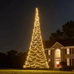 Fairybell Juletrelys & Lysslynger|Julebelysning Til Flaggstang<8M flaggstang julebelysning - 1500 LEDlys - med twinkle