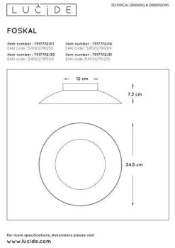 Lucide Kjøkkenbelysning Tak|Taklamper / Takplafonder<Foskal taklampe 34,5 cm 12W 2700 Kelvin