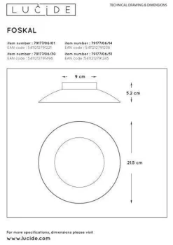 Lucide Kjøkkenbelysning Tak|Taklamper / Takplafonder<Foskal taklampe 21,5 cm 6W 2700 Kelvin