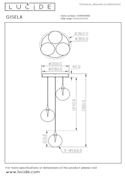 Lucide Kjøkkenbelysning Tak|Takpendler<Gisela takpendel 36 cm 3 x 4,3W 2700 Kelvin - Dimbar