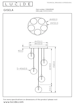 Lucide Kjøkkenbelysning Tak|Takpendler<Gisela takpendel 48 cm 5 x 3,8W 2700 Kelvin - Dimbar
