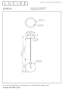 Lucide Kjøkkenbelysning Tak|Takpendler<Gisela takpendel 5W 2700 Kelvin - Dimbar