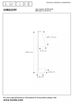 Lucide Interiørlamper Gulv<Gregory gulvlampe 140 cm - Kremfarget