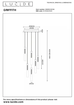 Lucide Kjøkkenbelysning Tak|Takpendler<Griffith takpendel 6 x 7,6W - Dimbar