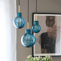 Hadeland Glassverk Kjøkkenbelysning Tak|Takpendler<Havblikk Krystallkuler 3 stk - Sort Baldakin