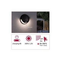 Paulmann Solcellebelysning|Utelamper Med Opp/Ned Lys<Helena vegglampe utendørs 3W 3000 Kelvin m/bevegelses sensor - Solcelle