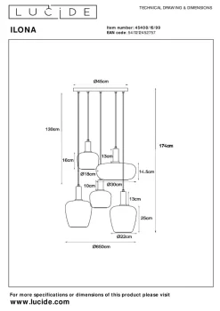 Lucide Kjøkkenbelysning Tak|Takpendler<Ilona rondell takpendel 5-lys