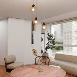 Emibig Kjøkkenbelysning Tak|Takpendler<Istar rondell takpendel 3 lys - Svart/Amberfarget