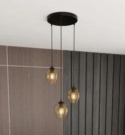 Emibig Kjøkkenbelysning Tak|Takpendler<Istar rondell takpendel 3 lys - Svart/Amberfarget