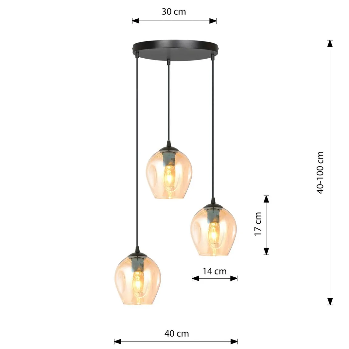 Emibig Kjøkkenbelysning Tak|Takpendler<Istar rondell takpendel 3 lys - Svart/Amberfarget