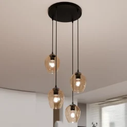 Emibig Kjøkkenbelysning Tak|Takpendler<Istar rondell takpendel 4 lys - Svart/Amberfarget