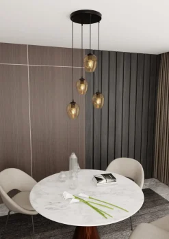 Emibig Kjøkkenbelysning Tak|Takpendler<Istar rondell takpendel 4 lys - Svart/Amberfarget