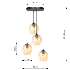Emibig Kjøkkenbelysning Tak|Takpendler<Istar rondell takpendel 4 lys - Svart/Amberfarget