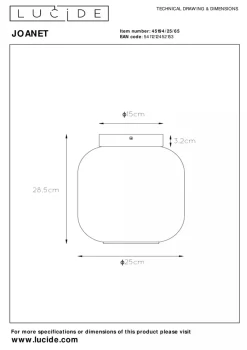 Lucide Kjøkkenbelysning Tak|Taklamper / Takplafonder<Joanet taklampe 25 cm - Svart/Røykfarget
