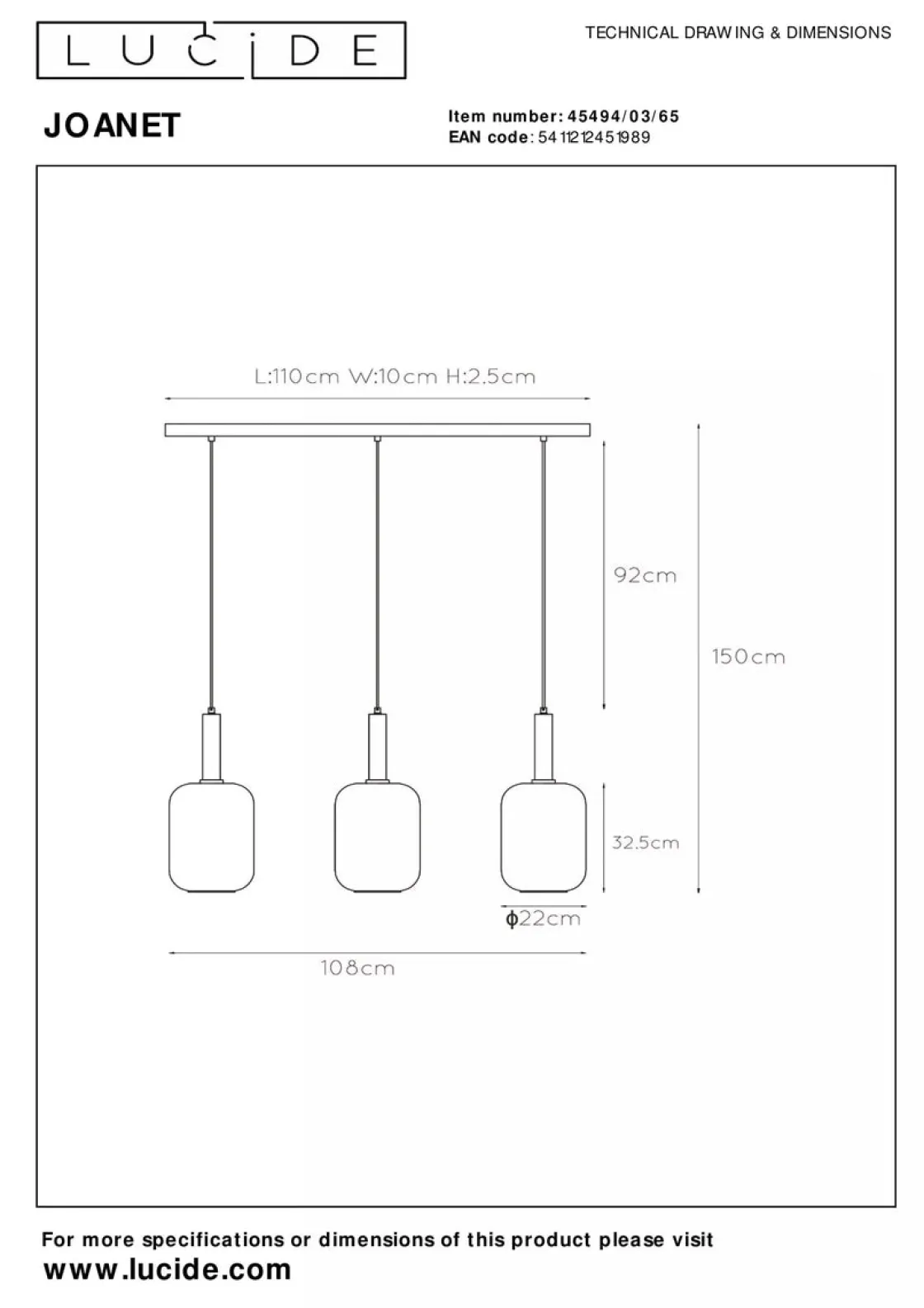 Lucide Kjøkkenbelysning Tak|Takpendler<Joanet takpendel 3-lys