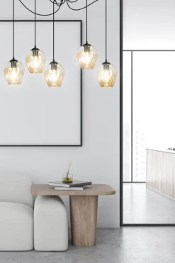 Emibig Kjøkkenbelysning Tak|Takpendler<Level takpendel 5 lys - Svart/Amberfarget