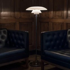 Louis Poulsen Interiørlamper Gulv|Louis Poulsen<PH 4½-3½ gulvlampe Krom/Opalt glass