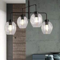 Emibig Kjøkkenbelysning Tak|Takpendler<Lukka takpendel 4 lys- Svart/Klart glass