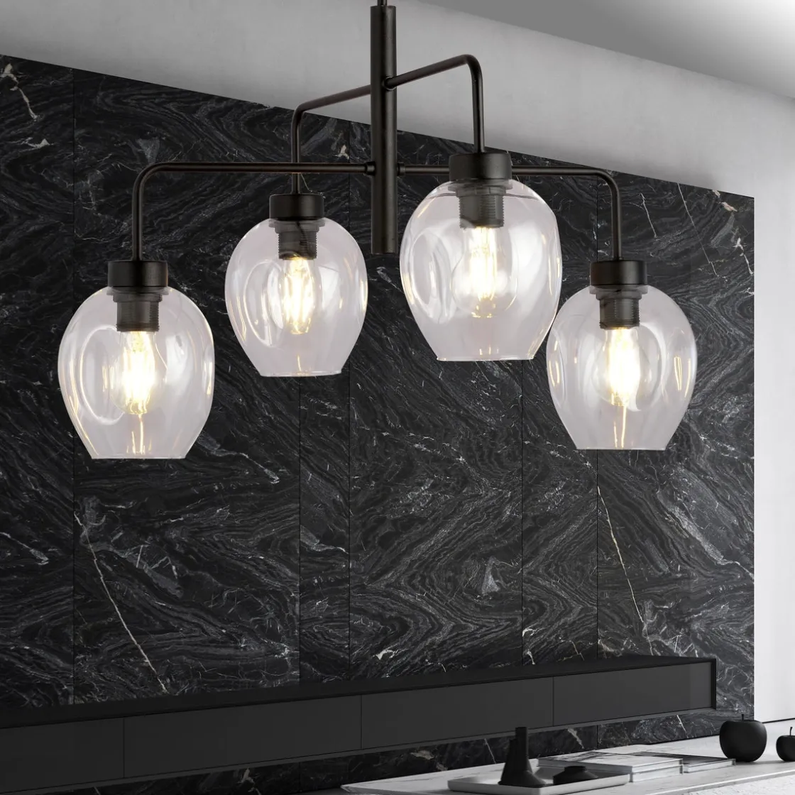 Emibig Kjøkkenbelysning Tak|Takpendler<Lukka takpendel 4 lys- Svart/Klart glass