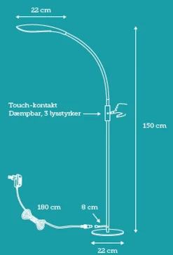 Nielsen Light Leselamper Gulv<Mamba gulvlampe 5,5W 3000K 3 step dim -