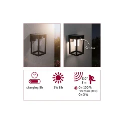 Paulmann Solcellebelysning|Utelamper - Klassiske Vegglamper<Marisol vegglampe utendørs 5,5W 3000 Kelvin m/bevegelses sensor - Solcelle
