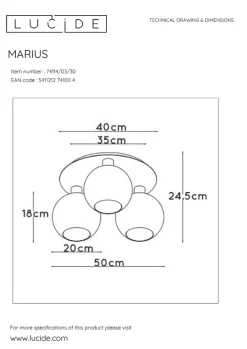 Lucide Kjøkkenbelysning Tak|Taklamper / Takplafonder<Marius taklampe 3