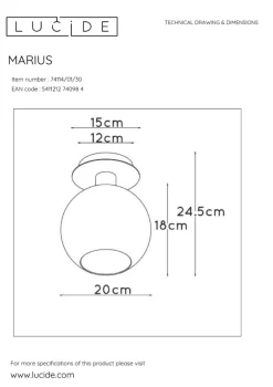Lucide Kjøkkenbelysning Tak|Taklamper / Takplafonder<Marius taklampe - røykfarget/Svart