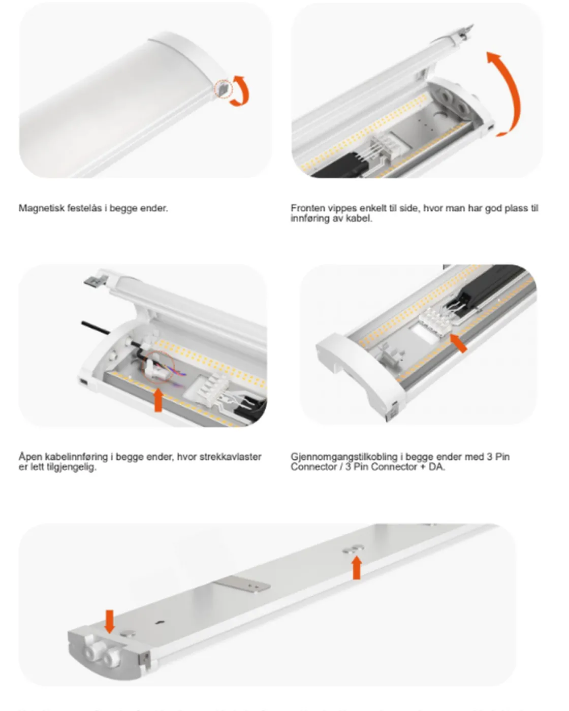 NorDesign Kjøkkenbelysning Tak|Lysarmaturer & Led Panel<Mega Batten lysarmatur 40W 3000/4000K IP44 - 122 cm
